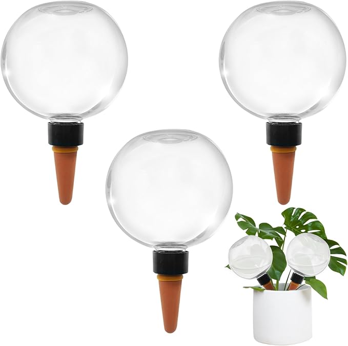 3 Pack Self Watering Globes for Indoor Plant Plastic Water Bulbs 17.5 oz Automatic Watering Planter Insert Top Fill with Slow Release Control Plants Watering Devices System, Water Spikes Stakes