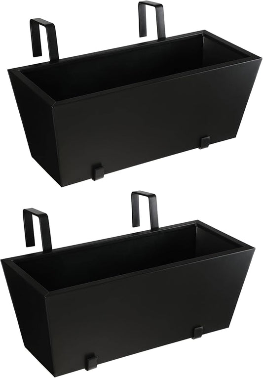 BIRDROCK HOME 2pk Metal Railing Planter - Black Balcony Flower Box - Deck Rail Boxes - House Apartment Plant Pot