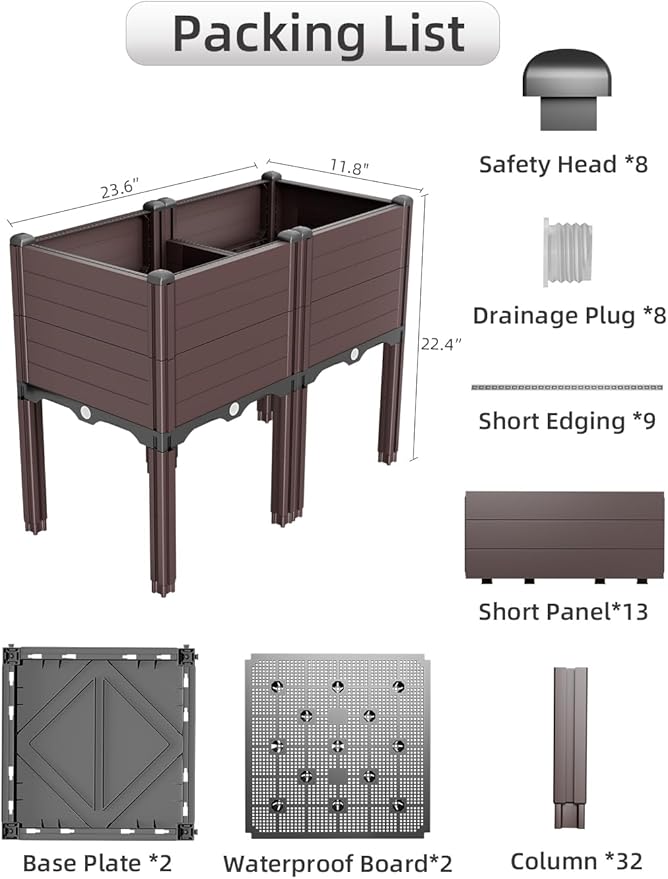 Raised Garden Bed with Legs, Outdoor Planter Boxes & Rectangular Planter, Elevated Above Ground Garden Bed Plastic Flower Pot for Patio Yard, 23.62" × 11.81" × 22.44"