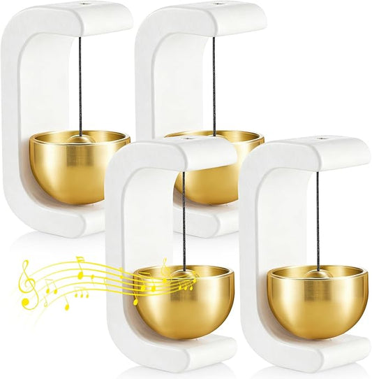Zonon 4 Pcs Magnetic Wooden Wind Chime Doorbell Decoration Shopkeepers Bell for Door Opening C Shape for Housewarming Gift Refrigerator Room Garden Restaurant (White)