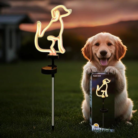 Touch Of ECO Solar LED Neon Dog Stake Light - Warm White- Outdoor Garden Décor, Yard Ornaments,Landscape Light, Patio Walkway Decoration - Gift for Dog Lovers, Birthday, Christmas