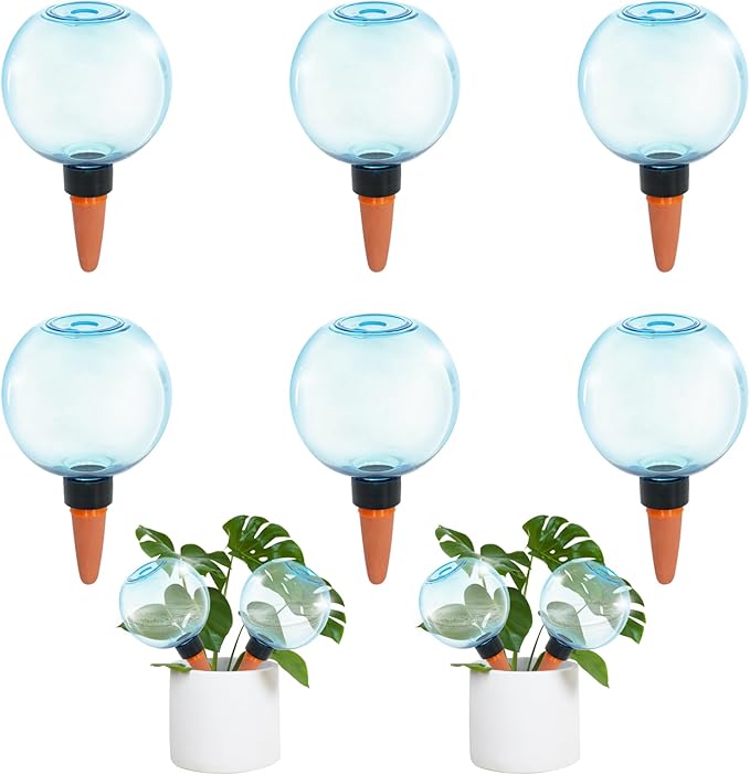 6pcs Large Plant Self Watering Globes, 17.5 oz Plastic Water Bulbs Top Fill, Plant Watering Devices System Slow Release Terracotta, Water Spikes Stakes for Indoor(6pack)