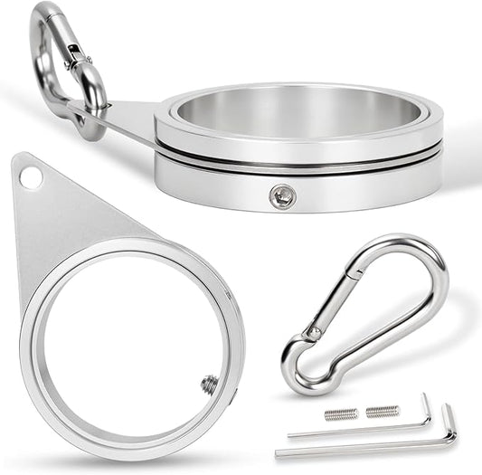 2" Large Flag Pole Rings, 2 Pcs Aluminum Alloy Spinning Flag Pole Ring Clips Swivels, 360° Rotating Anti Wrap Flagpole Ring Hardware with Stainless Steel Carabiners for 1.6-2" Diameter