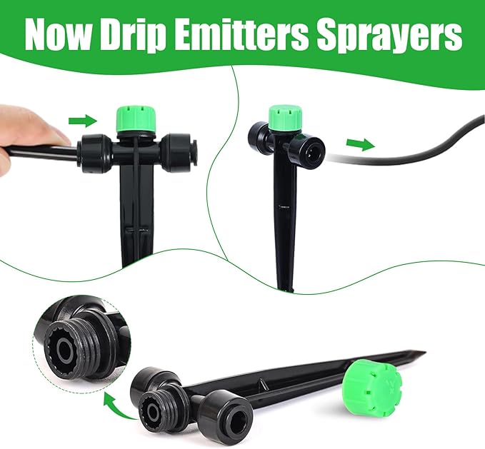 HOINCO 28 Pcs Drip Irrigation Emitters,Adjustable 8 Hole Water Flow Drip Irrigation Sprinklers,for 1/4 inch Irrigation Tubing,Garden Watering Drip Irrigation System Parts. (GRENN)