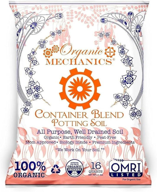 Organic Mechanics Container Blend Potting Soil, 16 qt - All-Purpose, Peat-Free, Well-Drained Blend with Compost, Rice Hulls, and Worm Castings for Growing Annuals, Perennials, Woody Plants