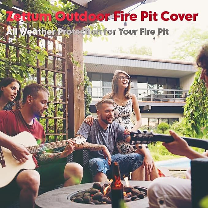 Zettum Fire Pit Cover Square 32 Inch - Outdoor Firepit Cover Heavy Duty & Waterproof, 600D Patio Fire Table Cover Gas Fire Pit Accessories Fit 32" Yaheetech Firepit - 32 x 32 x 16 Inch