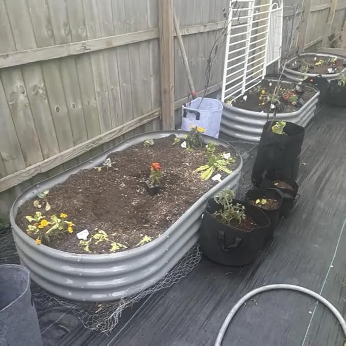 6 Pack 6x3x1FT Galvanized Raised Garden Bed Kit Oval Metal Ground Planter Box Outdoor Bottomless Planter Raised Beds for Vegetables Flowers Herbs Fruits, Gray