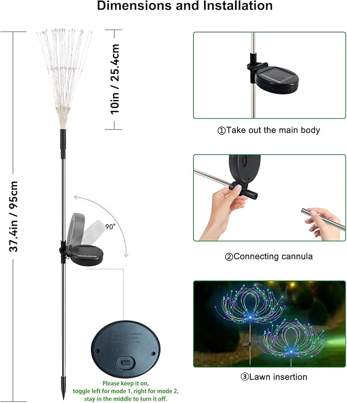 Solar Garden Lights Outdoor Waterproof, 2 Pack 120 LED Solar Firework Lights Decorative Garden Décor Outside for Flowerbed Pathway Party Halloween Christmas Decorations, Green + Purple