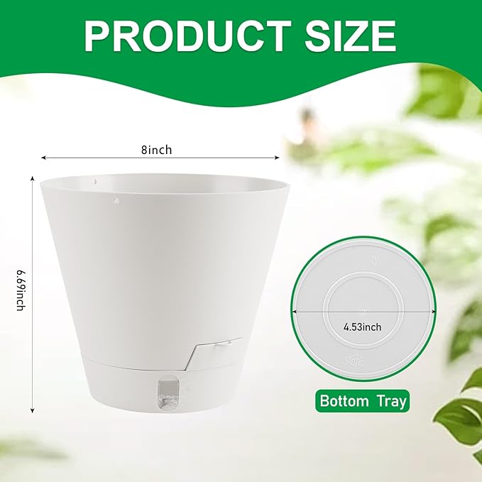 Self-Watering-Pots-for-Indoor-Plants, 8 Inch Flower Pots for Indoor Plants, 3 Pack Plastic Planters with Drainage Holes and Saucers
