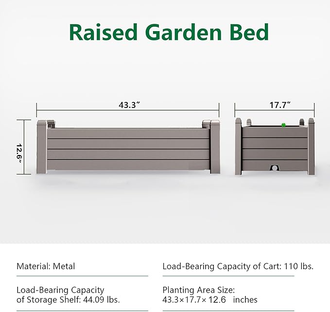 Raised Garden Bed, 21 Gallon Self-Watering Outdoor Raised Planter Box with Drainage Plug and Gauge for Vegetables, Flowers and Herbs, Durable Rustproof Resin for Backyard Patio Porch (Grey)