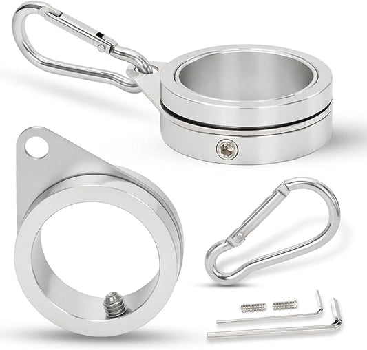 1.25" Flag Pole Rings, 2 Pcs Aluminum Alloy Spinning Flag Pole Ring Clips Swivels, 360° Rotating Anti Wrap Flagpole Ring Hardware with Aluminum Carabiners for 1.02-1.25" Diameter