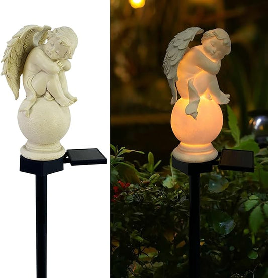 Solar Garden Angel Lights, Waterproof Outdoor Garden Angels Statue Decorations Angels Solar Lights for Cemetery Gravesite Grave Outside Yard Patio Lawn Porch (Sleeping Angel)