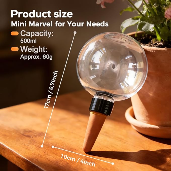 Self-Watering Globes for Indoor Plants, Clear Glass Automatic Watering Planter Insert, Self-Watering System Spikes for Release Terracotta Planter, Watering Bulbs with Slow Release (2PCS)