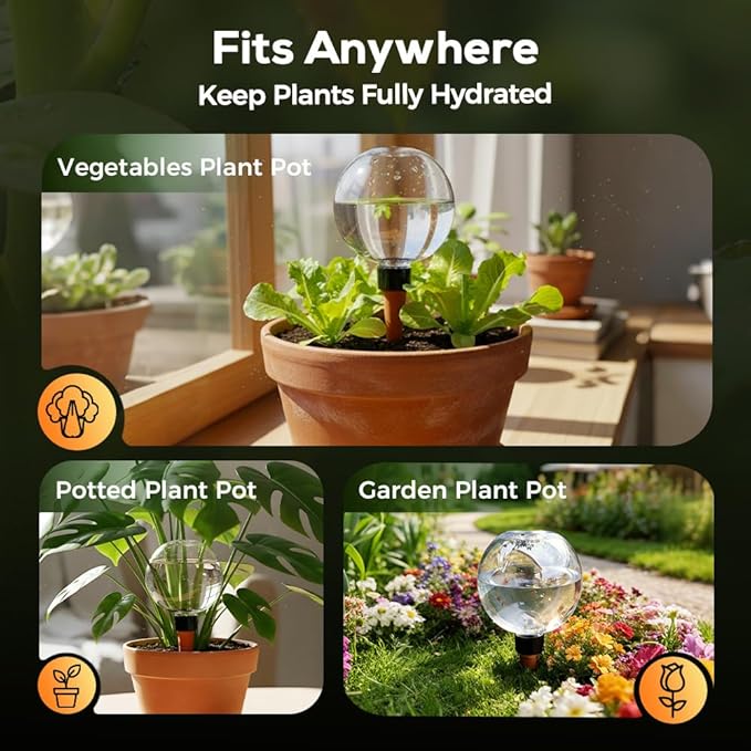 Self-Watering Globes for Indoor Plants, Clear Glass Automatic Watering Planter Insert, Self-Watering System Spikes for Release Terracotta Planter, Watering Bulbs with Slow Release (2PCS)