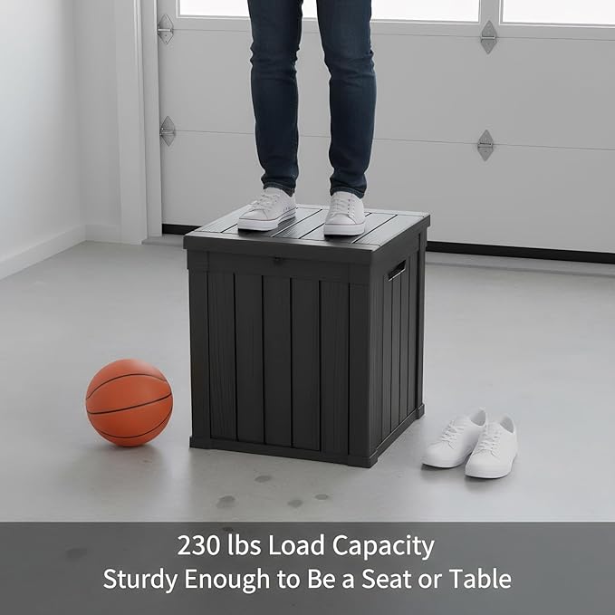 50 Gallon Resin Deck Box with Lockable Lid - Outdoor Waterproof Storage for Patio Furniture, Garden Tools, Cushions & Pool Accessories, Wood Grain Design, All-Weather Durable