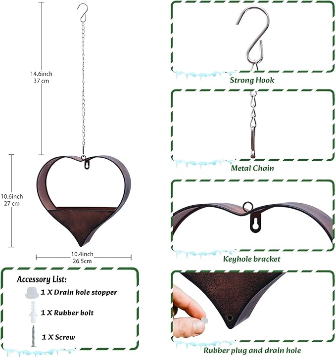 Metal Plant Hangers Indoor and Outdoor: Valentines Day Gifts for Her Wife Women Mom Garden Lovers Birthday - Heart Shape Hanging Planters for Window Wall Living Room Office Decor(Rustic)