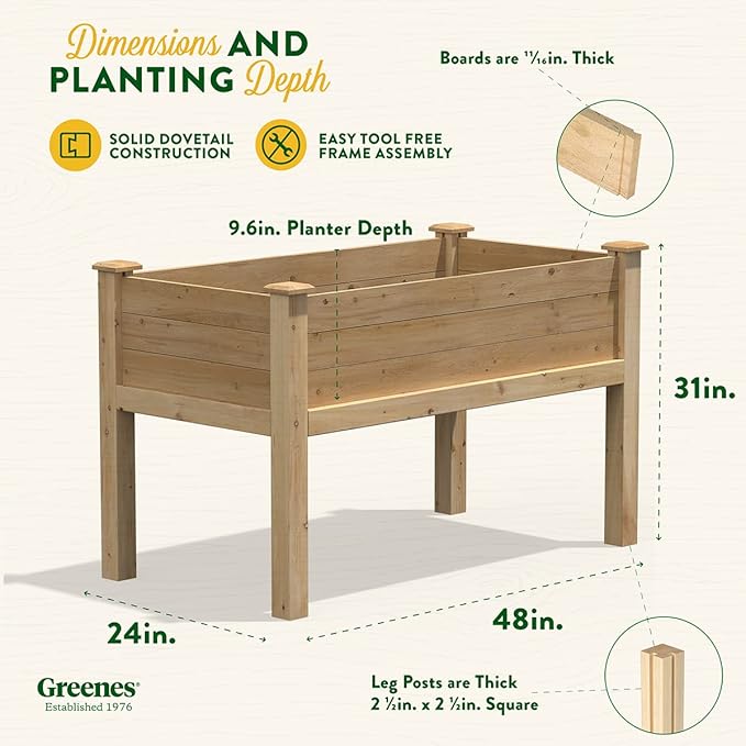 Greenes Fence Original Cedar Elevated Garden Bed, 24" W x 48" L x 31" H - Made in USA with North American Cedar