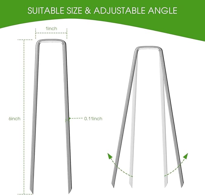 6 Inch Galvanized Garden Landscape Staples Stakes, 25 50 100 PCS Anti-Rust Garden Staples Tent Ground Stakes U-Shaped Landscape Pins for Secure Lawn Fabric, Decoration (50, 6 Inch)