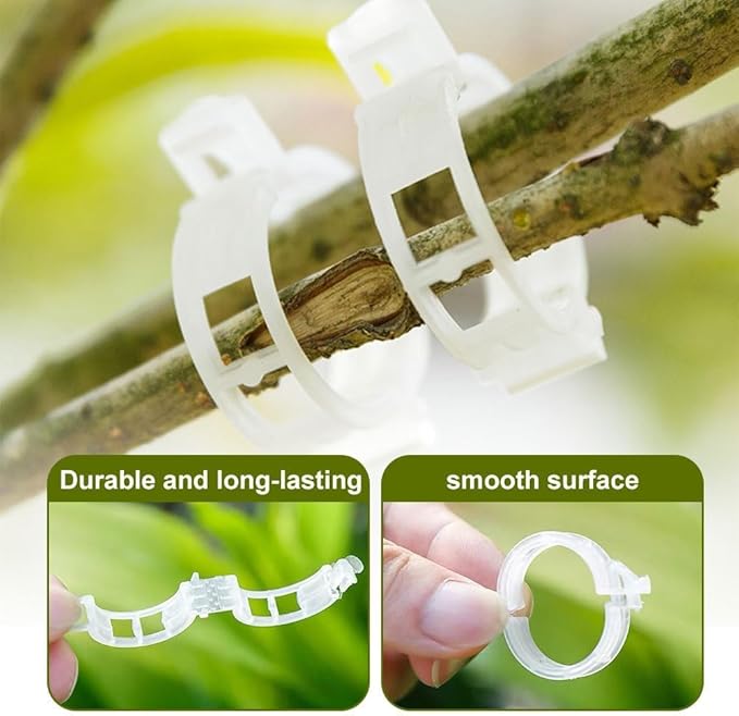 Secured Plastic Plant Clip, 2025 Upgrade Plant Support Clips Reusable Garden Clips, Garden Clips for Climbing Plants, Plastic Trellis Clips Tomato Grape Vine Vegetables Plant Fixing Clips (100, White)