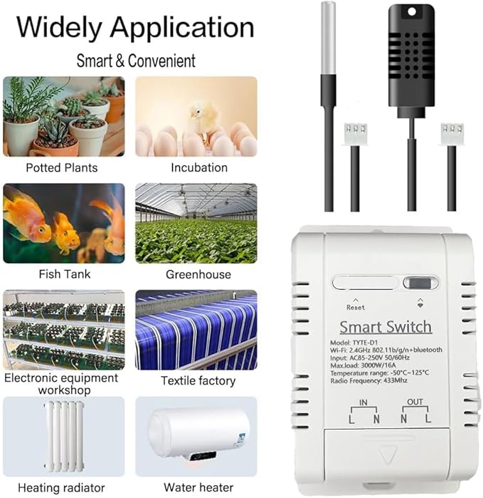 WiFi Temp-Humidity Controller Sensor Module Wireless Remote Control with Energy Consumption Monitoring, for Greenhouse, Homebrew, Climbing Pet Breeding, Incubator, Alexa Voice
