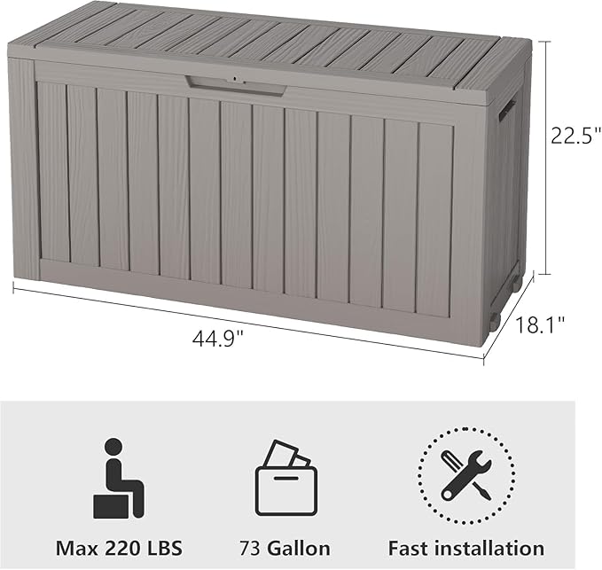 NBYSGO Outdoor Storage Box, Resin Deck Boxes Indoor and outdoor, Waterproof Storage Box Lockable Lid (Grey, 80 Gallon)