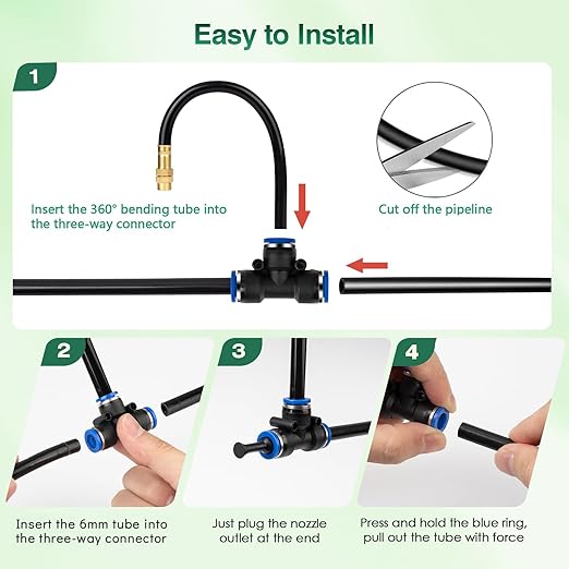 360° Adjustable Mister Sprinkler Drip Irrigation System -Water Trampoline Sprinkler Kit for Kids Summer Fun.82Ft Garden Greenhouse Plant Watering System with 15 Nozzles for Yard, Lawn, Plants