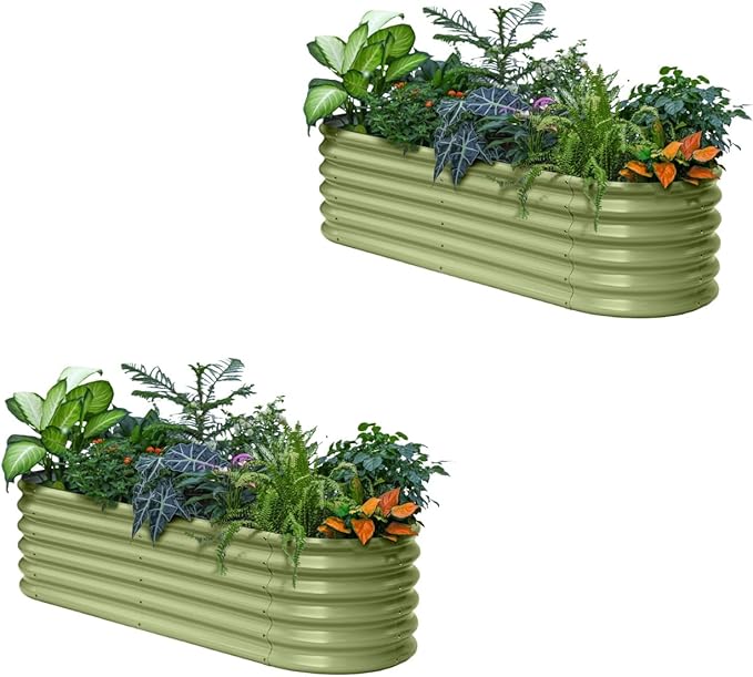 2-Pack Galvanized Raised Garden Bed 6x2x1.5 ft, 17" Tall Metal Planter Boxes Outdoor for Vegetable, Above Ground Raised Bed Kit for Gardening, Durable Zn-Al-Mg Coated Flower Bed - Moss Green