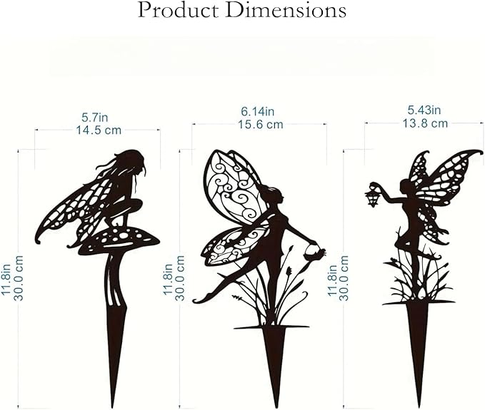 Fairy Garden Stakes, Metal Butterfly and Mushroom Design, 3-Piece Outdoor Decorative Set, Black (18)