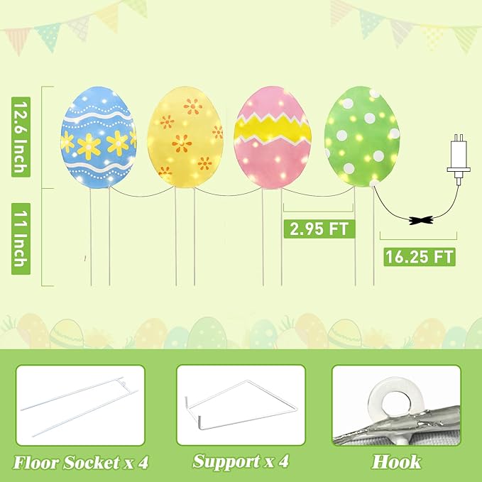 EAMBRITE Easter Decorations Outdoor Easter Egg Egg Lights, 3-in-1 Lighted Eggs Stake/Hanging/Table with Timer for Yard Signs, Lawn, Home, Pathway, Garden, Spring, Indoor Outside Decor