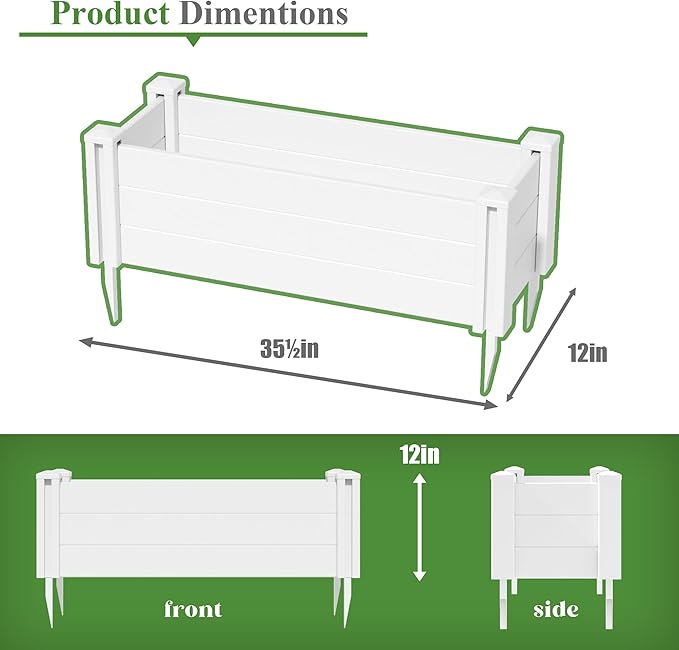 Casaphoria Raised Garden Bed, Plastic Planter Box with Open Bottom, 35.5" x 12" x 12" for Fruits, Vegetables, Herbs & Flowers, Perfect for Outdoor Gardening