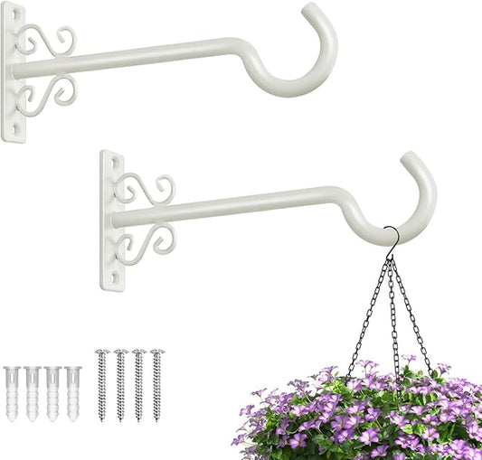 BOLITE Plant Hangers, 8 Inch Plant Hooks for Wall Indoor Outdoor, Metal Hooks for Hanging Hummingbird Feeders, Bird Feeders, Planters, Lanterns, Wind Chimes, 2 Pack, White, Gifts for Women Men