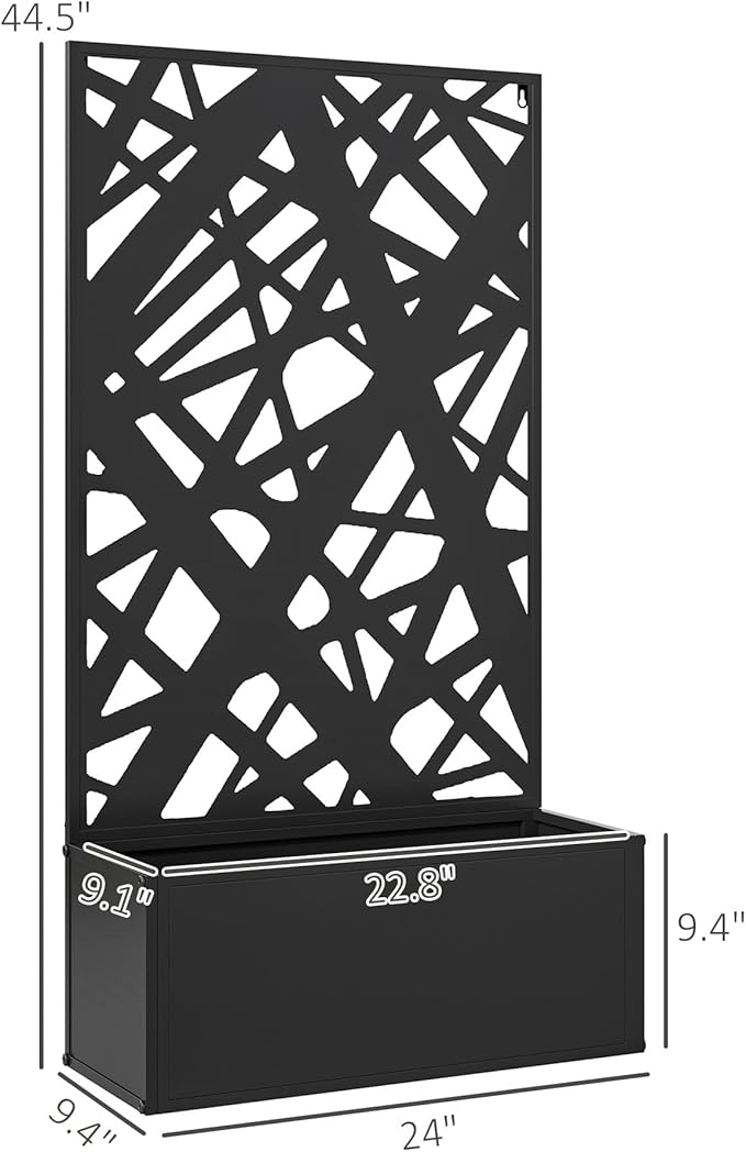Outsunny Metal Raised Garden Bed with Trellis for Climbing Plants, Freestanding or Wall Mounted Flower Bed with Privacy Panel, Irregular Line Cut-Outs Outdoor Planter Box for Garden, Patio, Balcony