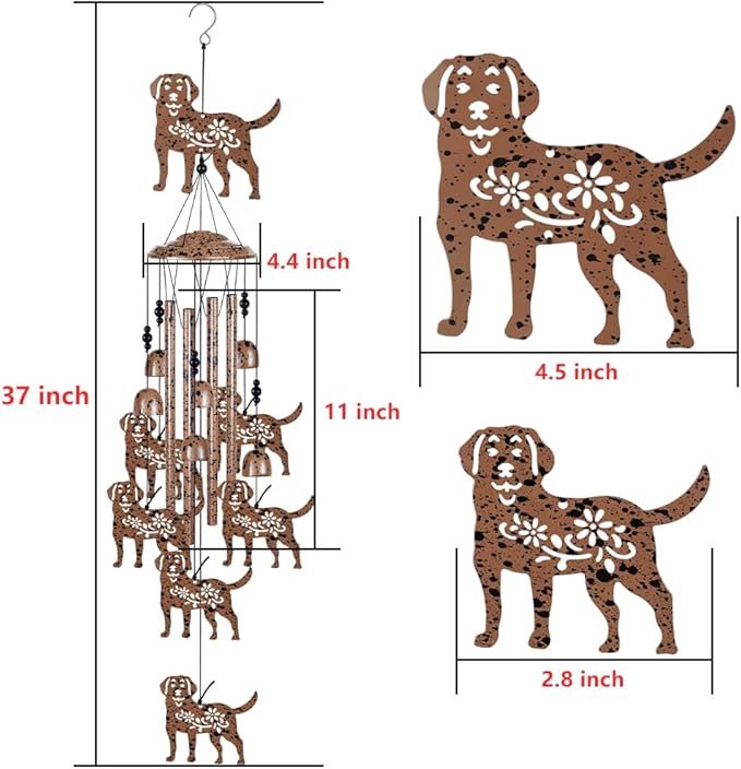 37" Dog Wind Chimes Outdoor Indoor Decor - with 4 Tubes 6 Bells 7 Dogs Wind Chime, Mobile Romantic Dog Wind Catcher, Dogs Windchimes for Home, Mom Gifts, Balcony, Tree, Festival, Garden Decoration