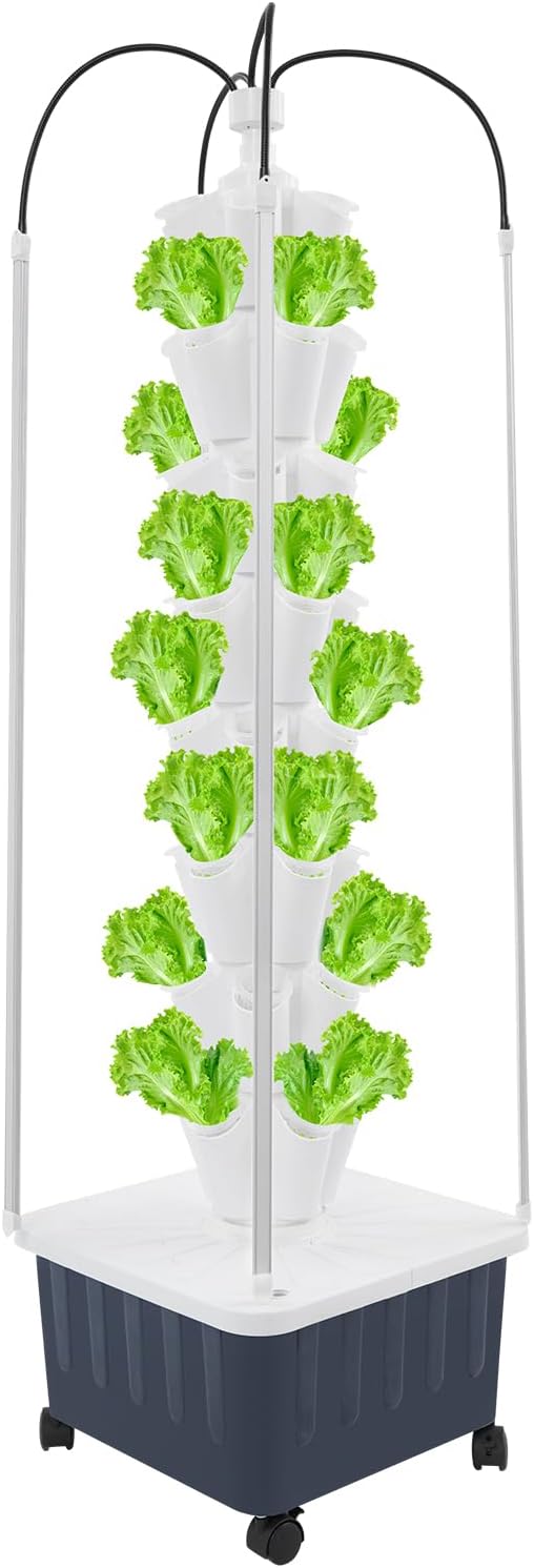 Hydroponic Growing System, 40-Hole Smart Hydroponic Tower w/LED Grow Lights, Indoor Hydroponic Garden Herb Grow Kit for Short Tomato,Pepper,Cucumber, Can Plant 40 Seeds, White