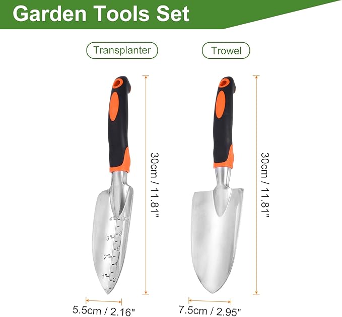 HARFINGTON 2pcs Garden Hand Shovels 11.8" Measurements Aluminum Transplanting Trowel Small Gardening Hand Tools for Planting, Orange
