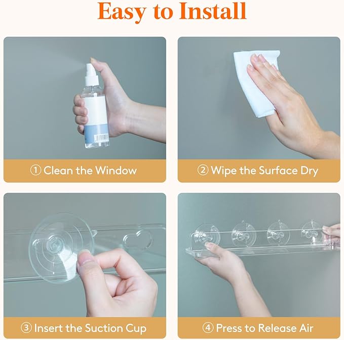 Lifewit Window Plant Floating Shelves 15 x 4 inch, 3 Pack Acrylic Suction Cup Shelf, Window Sill Extender for Indoor Succulent Plants, Micro Greens, Seed Starter Pots, Herb Planters