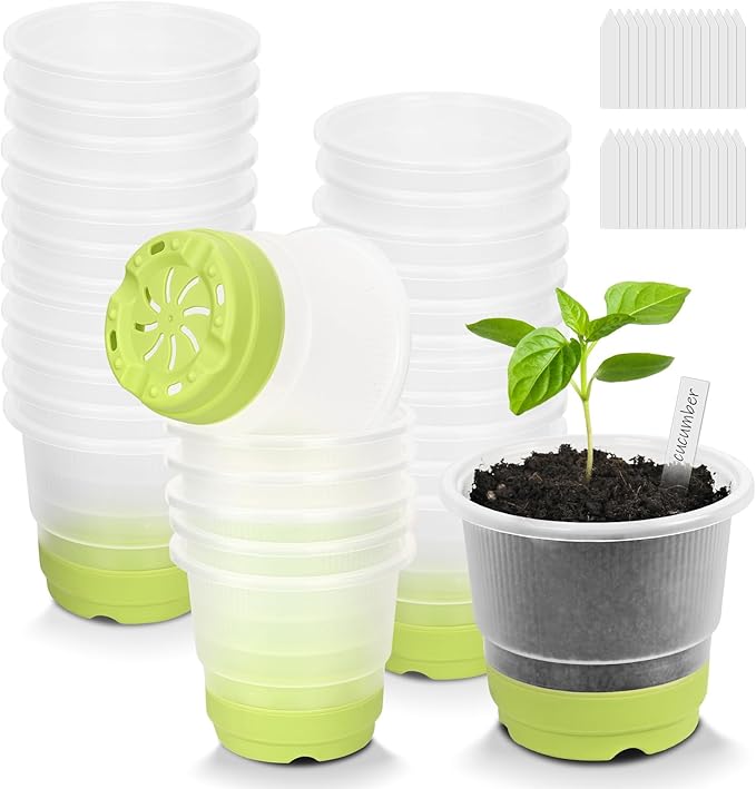 Sckee Clear Nursery Pots for Plants,30 Packs 4 inch Plastic Plant Pot Seedling Pots with Drainage Holes Silicone Base