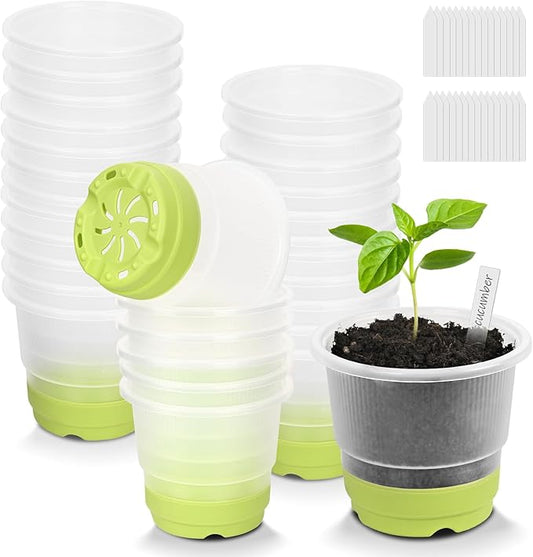 Sckee Clear Nursery Pots for Plants,30 Packs 4 inch Plastic Plant Pot Seedling Pots with Drainage Holes Silicone Base