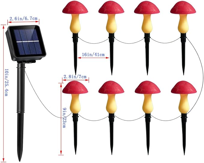 Solar Mushroom Lights Garden Decor 8 Red Crack Mushrooms Outdoor Decor Stake Lights, Waterproof Solar Pathway Light Gardening Gifts for Landscape Easter Gnomes Yard Halloween Christmas Decorations