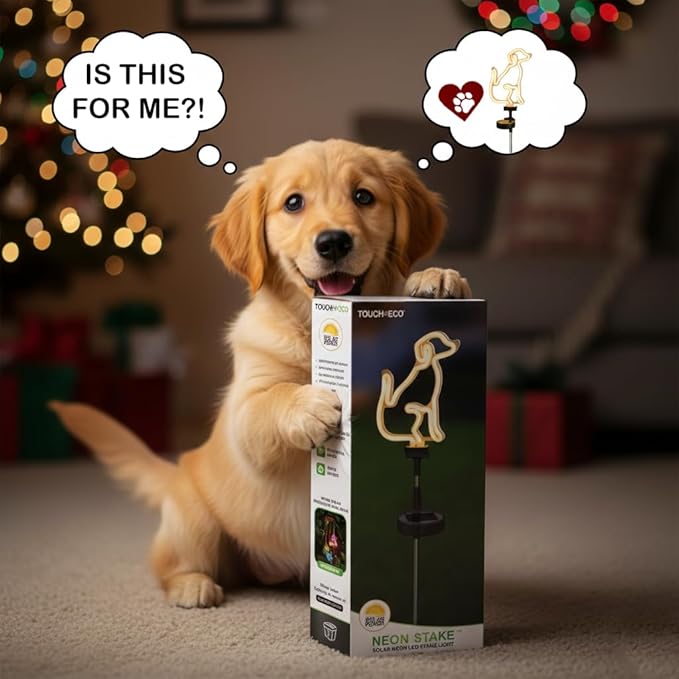 Touch Of ECO Solar LED Neon Dog Stake Light - Warm White- Outdoor Garden Décor, Yard Ornaments,Landscape Light, Patio Walkway Decoration - Gift for Dog Lovers, Birthday, Christmas