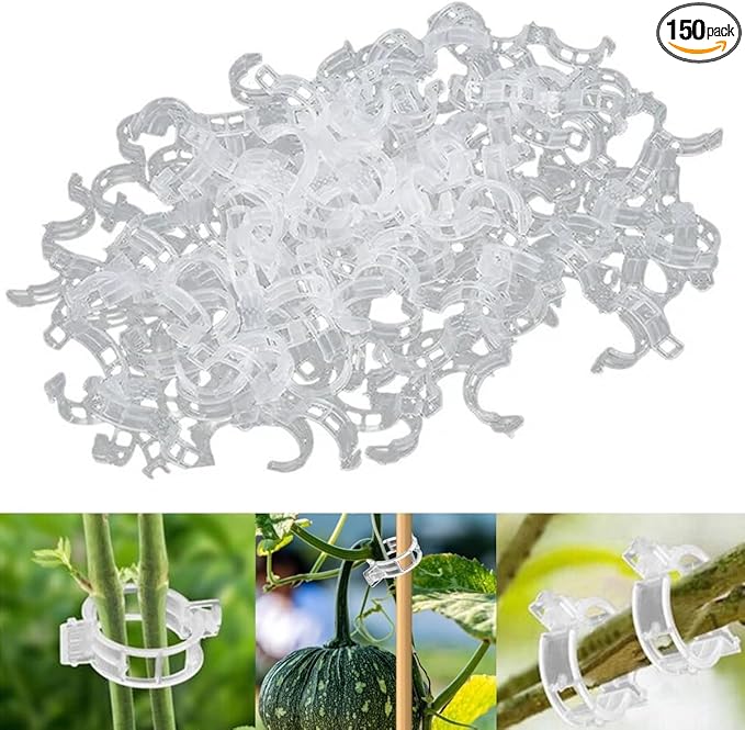 150 PCS Secured Plastic Plant Clip, Plant Support Clips, Garden Clips for Climbing Plants, Plastic Trellis Clips Plant Support Clips Tomato Grape Vine Vegetables Plant Fixing Clips (150, White)