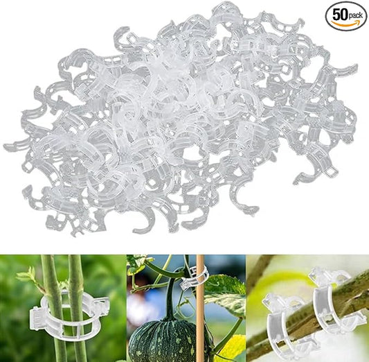 50 PCS Secured Plastic Plant Clip, Plant Support Clips, Garden Clips for Climbing Plants, Plastic Trellis Clips Plant Support Clips Tomato Grape Vine Vegetables Plant Fixing Clips (50, White)