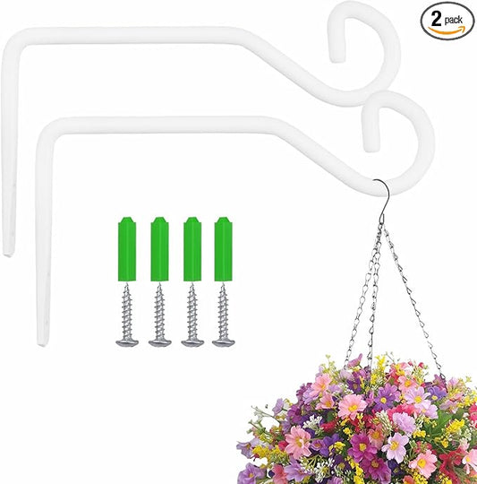 2 Pcs 6.7 Inch White Plant Hanger Hooks Indoor/Outdoor Wall Mount.Metal Heavy Duty Hanging Plant Holder.Hanging Holder for Bird Feeders, Wind Chimes, Flower Baskets (White, 2Pcs)