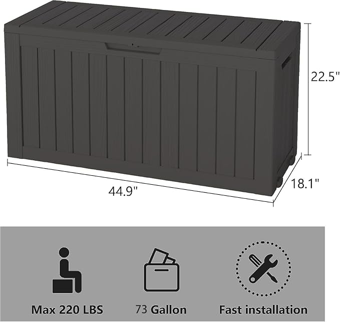 NBYSGO Outdoor Storage Box, Resin Deck Boxes Indoor and outdoor, Waterproof Storage Box Lockable Lid (Black, 80 Gallon)
