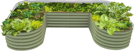 17" Tall U-Shape Raised Garden Bed Metal Raised Planter Bed for Vegetables Flowers Ground Planter Box, Standard Size, Olive Green