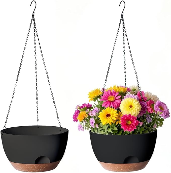 Set of 2-12 Inch Hanging Planter, Self-Watering Hanging Planters for Indoor Plants & Outdoor, Plant Hanger Indoor, Hanging Plant Pot with Drainage (Black)