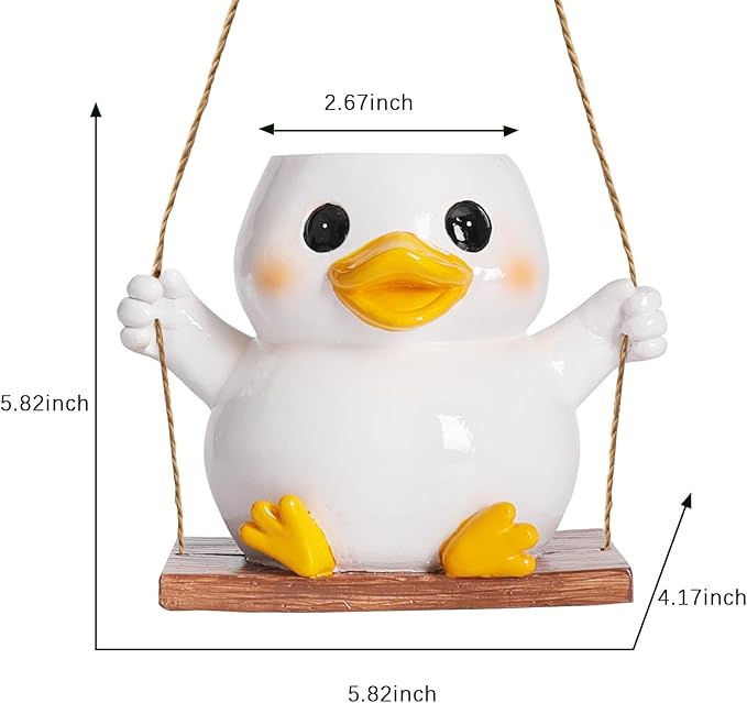 Cute Swing Duck Hanging Planters for Indoor Plants Small Succulent Pots with Drainage Hole Unique Resin Outdoor Plant for String of Pearls Gift Ideas for Mother Day Christmas