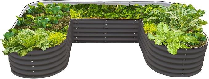 17" Tall U-Shape Raised Garden Bed Metal Raised Planter Bed for Vegetables Flowers Ground Planter Box, Standard Size, Modern Gray