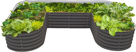17" Tall U-Shape Raised Garden Bed Metal Raised Planter Bed for Vegetables Flowers Ground Planter Box, Standard Size, Modern Gray