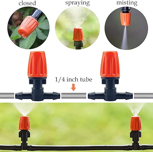 Micro Drip Irrigation Kit,Garden Irrigation System Plant Automatic Watering Kit with 32.8ft 1/4inch Blank Distribution Tubing Hose Adjustable Misting Sprinkler Nozzles for Greenhouse Patio